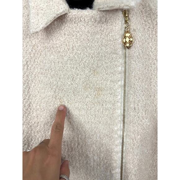 VTG St. John Collection Marie Gray Jacket Cream Asymmetrical Zip Wool USA Sz 12 - Picture 4 of 16